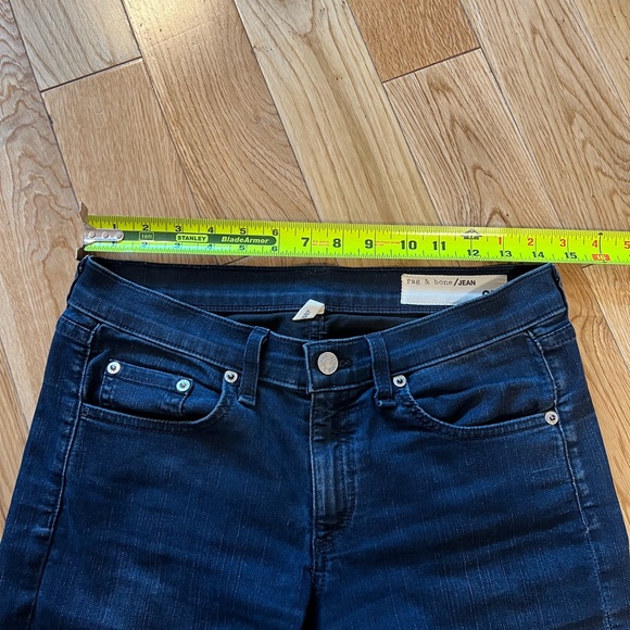 Size 27 Rag & Bone Skinny Denim Jeans Knee Slit Rip Dark Blue Terra - Picture 13 of 16